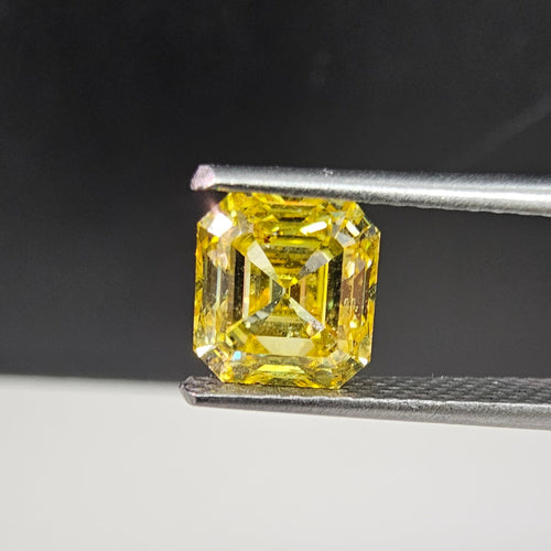 1.53 Carat Asscher Cut GIA Certified Diamond  Fancy Vivid Yellow  SI2 Clarity 