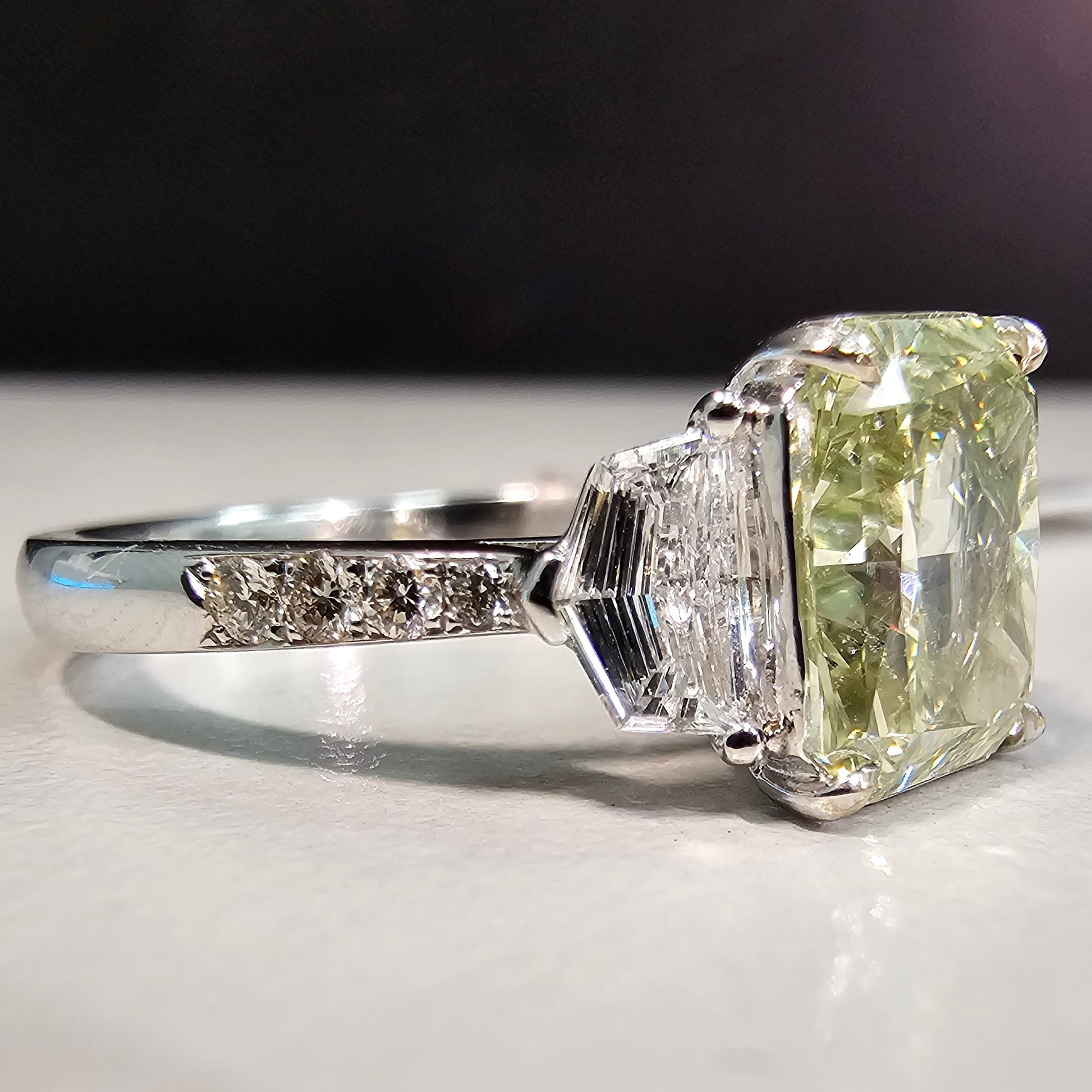 2 carat green diamond elongated radiant cut. 
