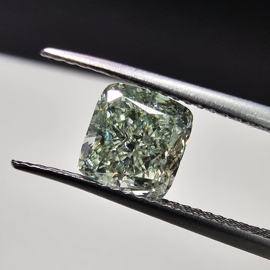 natural intense green diamond, unique green diamond, cushion cut natural gia certified diamond