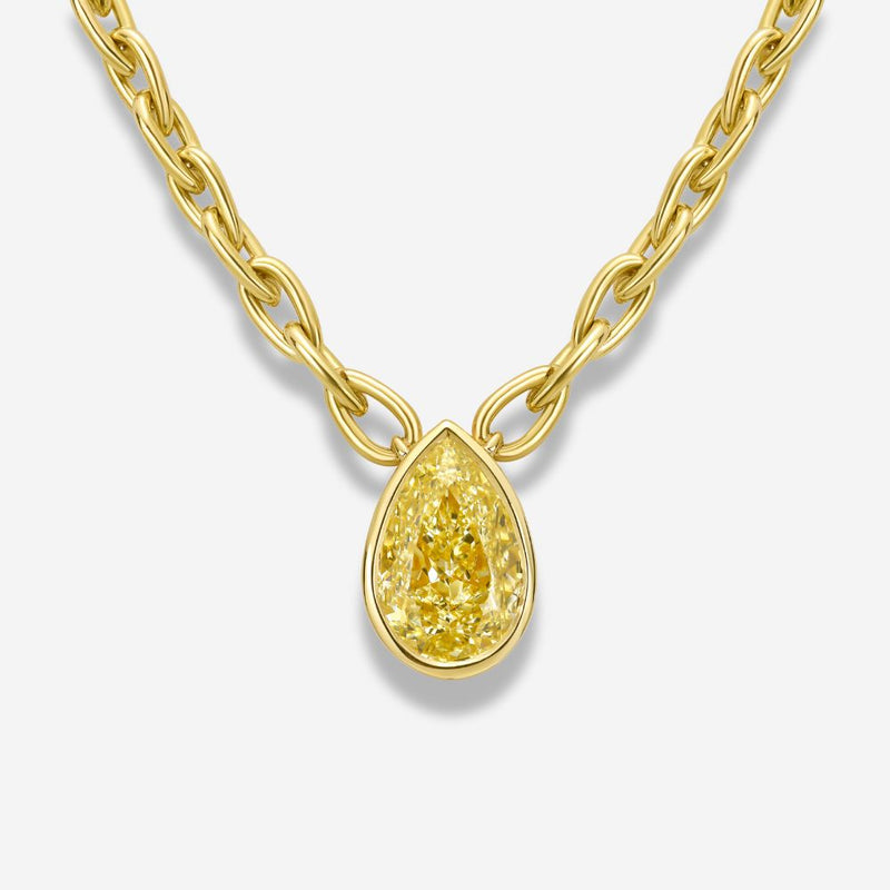 3 Carat Light Yellow Pear Diamond Bezel Pendant