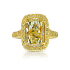 3.32ct All Yellow Elongated Cushion Cut Halo Diamond Engagement Ring