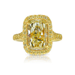 3.23ct All Yellow Elongated Cushion Cut Halo Diamond Engagement Ring