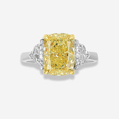 3 Carat Fancy Yellow Elongated Cushion Diamond Engagement Ring