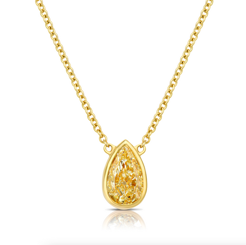 yellow diamond. yellow diamond pendant. fancy yellow. pear shape diamond. diamond pendant.