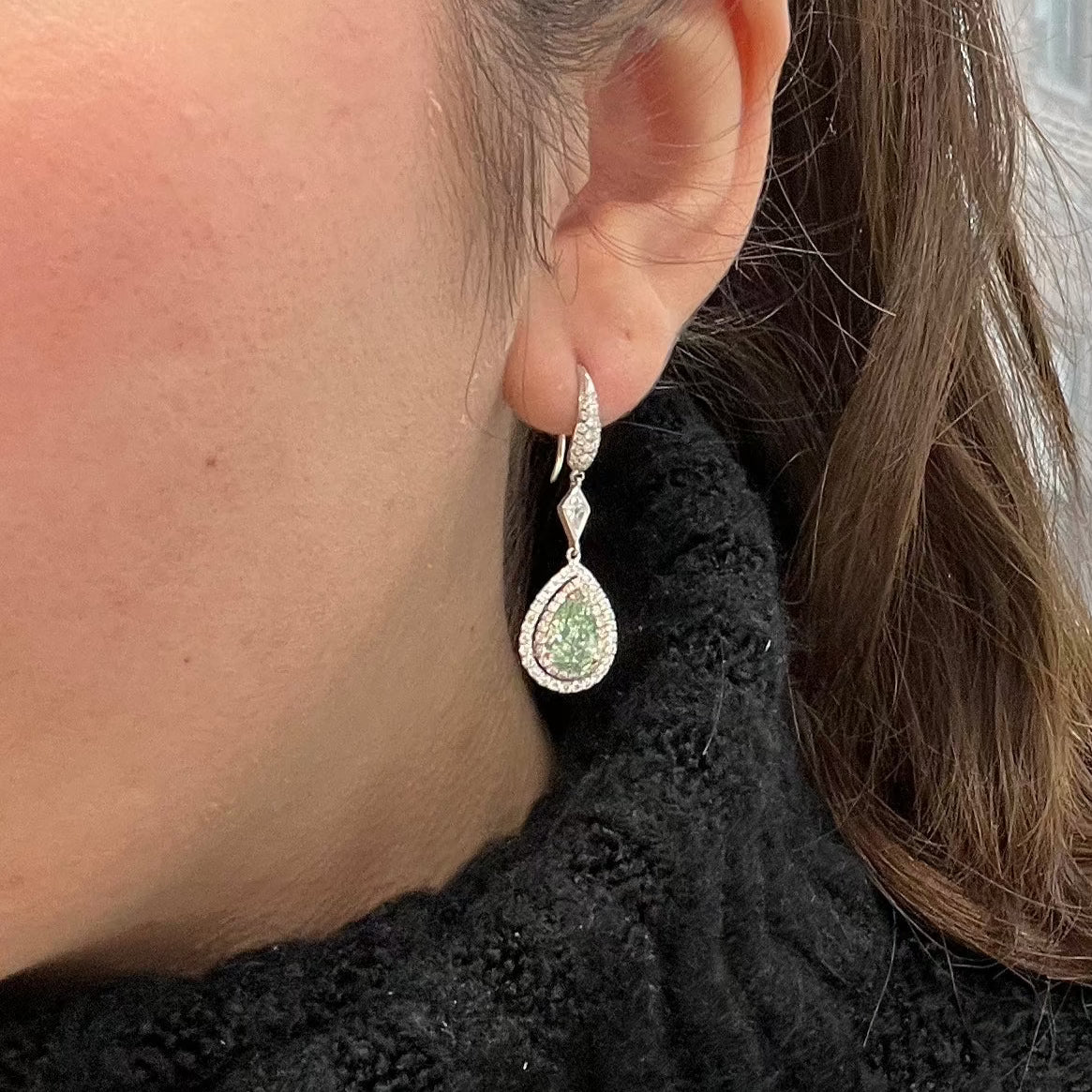 3.81ct GIA Green Diamond Pear Shape Earrings