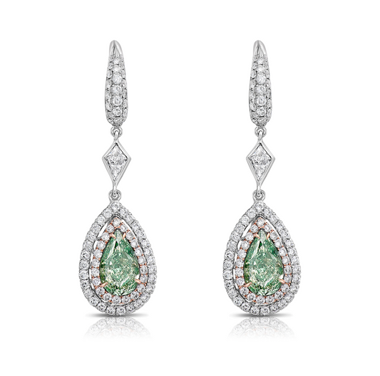 Natural Green diamond earrings. 2.50 carat green diamond earrings. Green Diamond Jewlery.