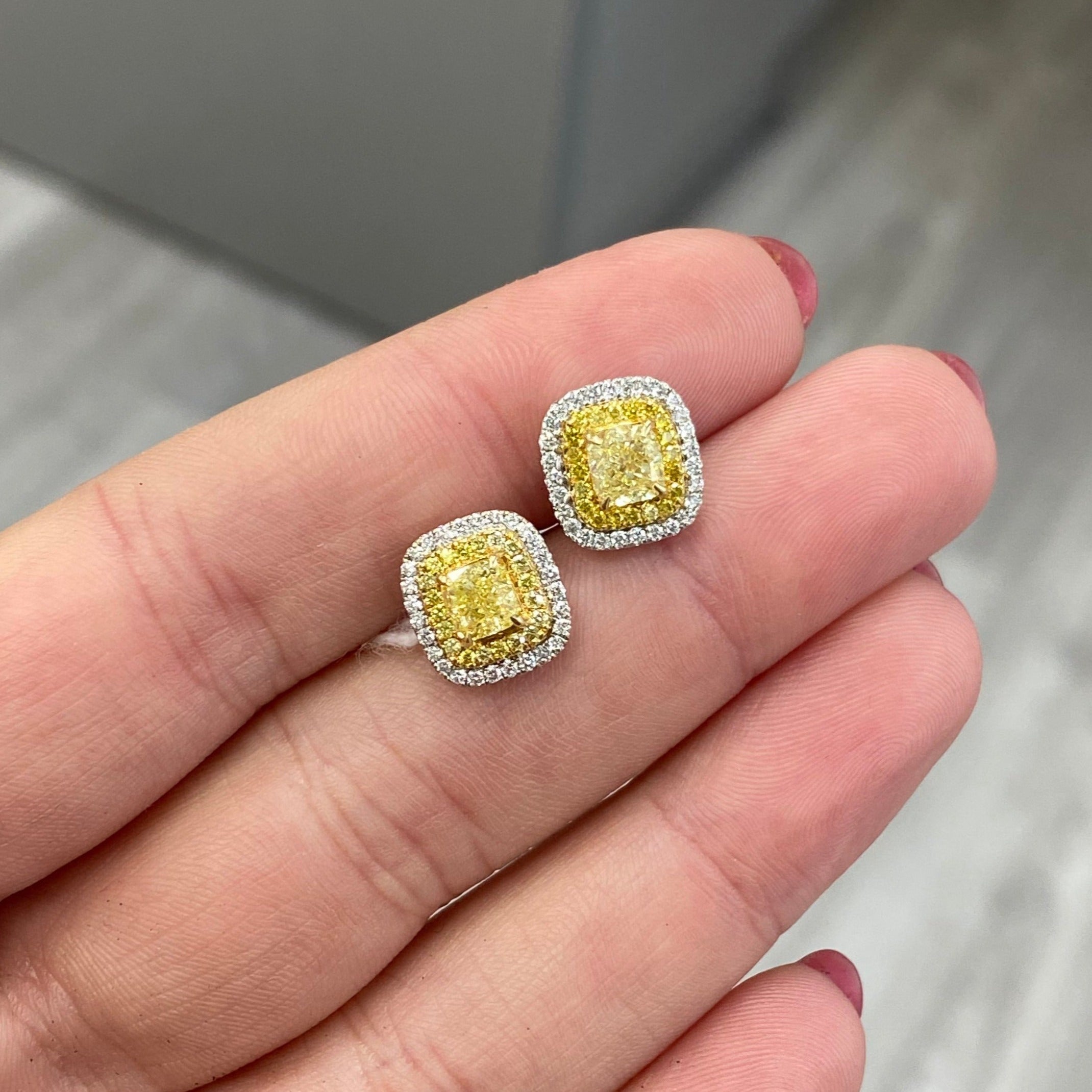 2.00ct Fancy Yellow Double Halo Diamond Studs