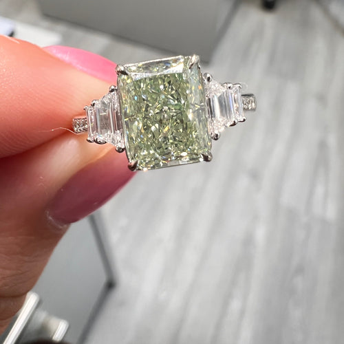 Green diamond ring. GIA green diamond. Natural green diamond. JLO green diamond ring. 2 carat green diamond.