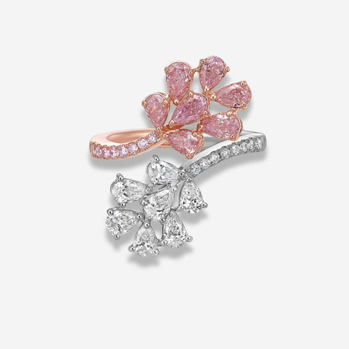 Pink and White Diamond Floral Toi et Moi Ring