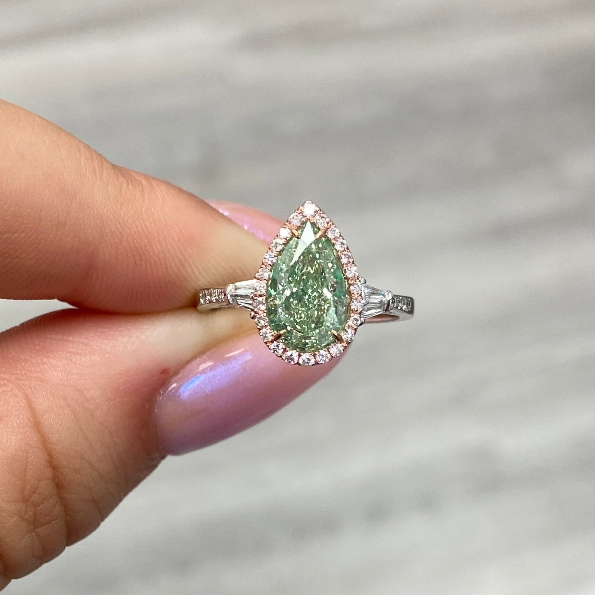 2.02ct GIA Fancy Grayish Greenish Yellow Pear Diamond Ring