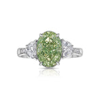 3 carat GIA certified natural green diamond oval ring. Green diamond ring.