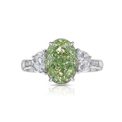 3 carat GIA certified green diamond oval ring. Green diamond ring.