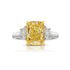 Fancy yellow diamond ring. Yellow diamond engagement ring. Canary diamond ring. Radiant cut engagement ring. Fancy yellow diamond. Yellow diamond 3 stone ring. Fancy yellow radiant