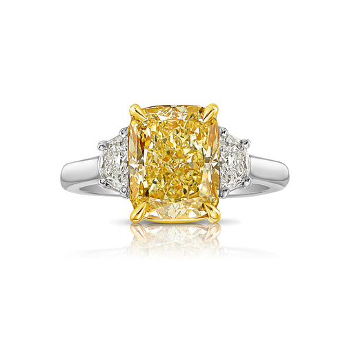 Fancy yellow diamond ring. Yellow diamond engagement ring. Canary diamond ring. Radiant cut engagement ring. Fancy yellow diamond. Yellow diamond 3 stone ring. Fancy yellow radiant