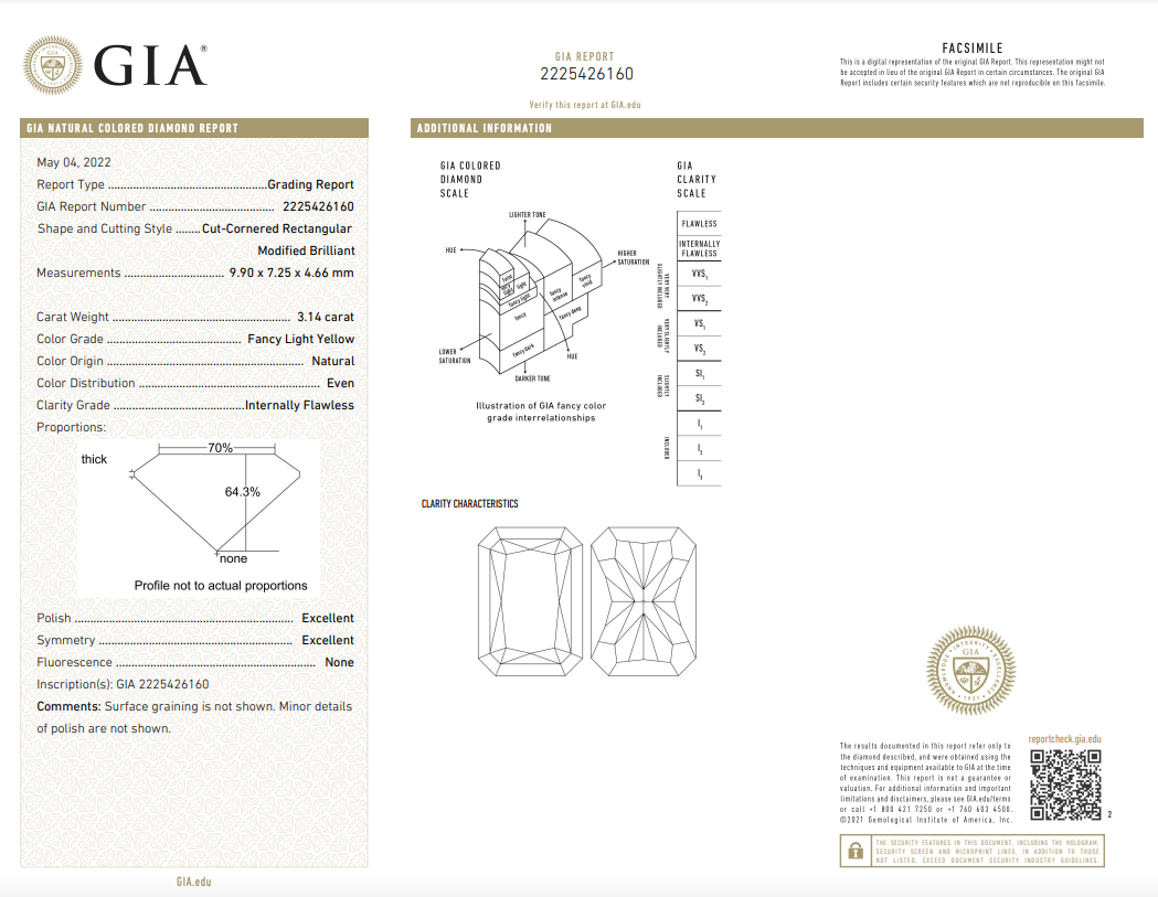 long radiant yellow diamond. yellow diamond ring. yellow diamond 3 stone ring. GIA yellow diamond ring.