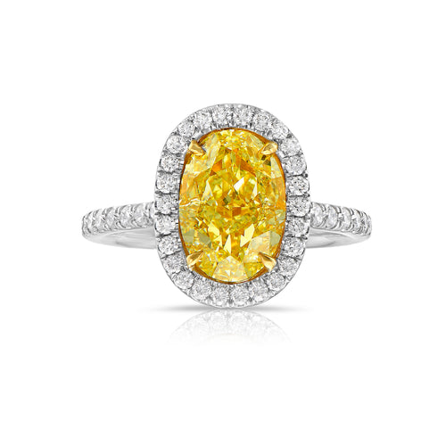 Yellow diamond ring. yellow diamond engagement ring. Fancy yellow oval diamond ring. Oval engagement ring. Natural gia certified yellow diamond. Oval diamond ring with halo.