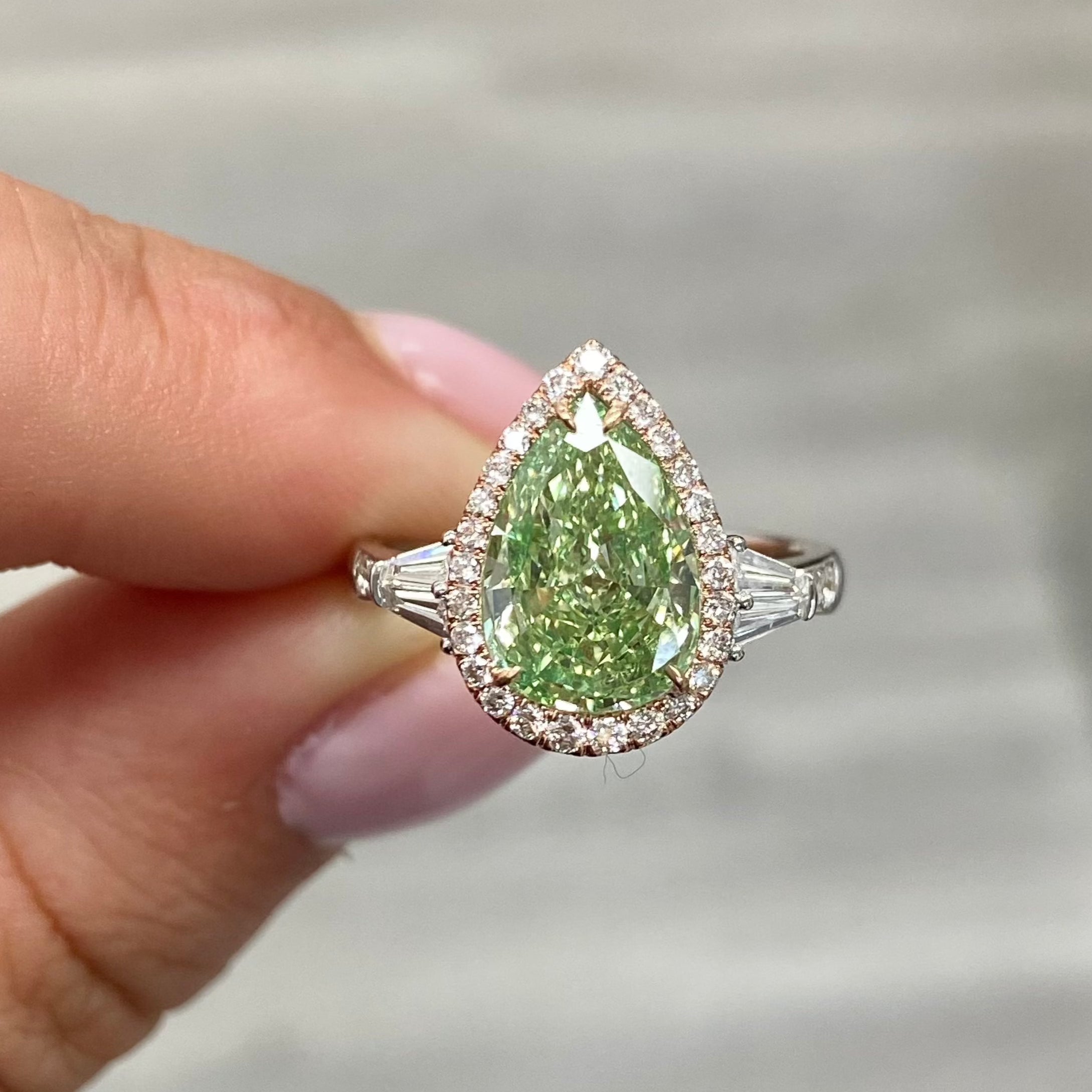 3.10ct GIA Green Diamond Pear Ring