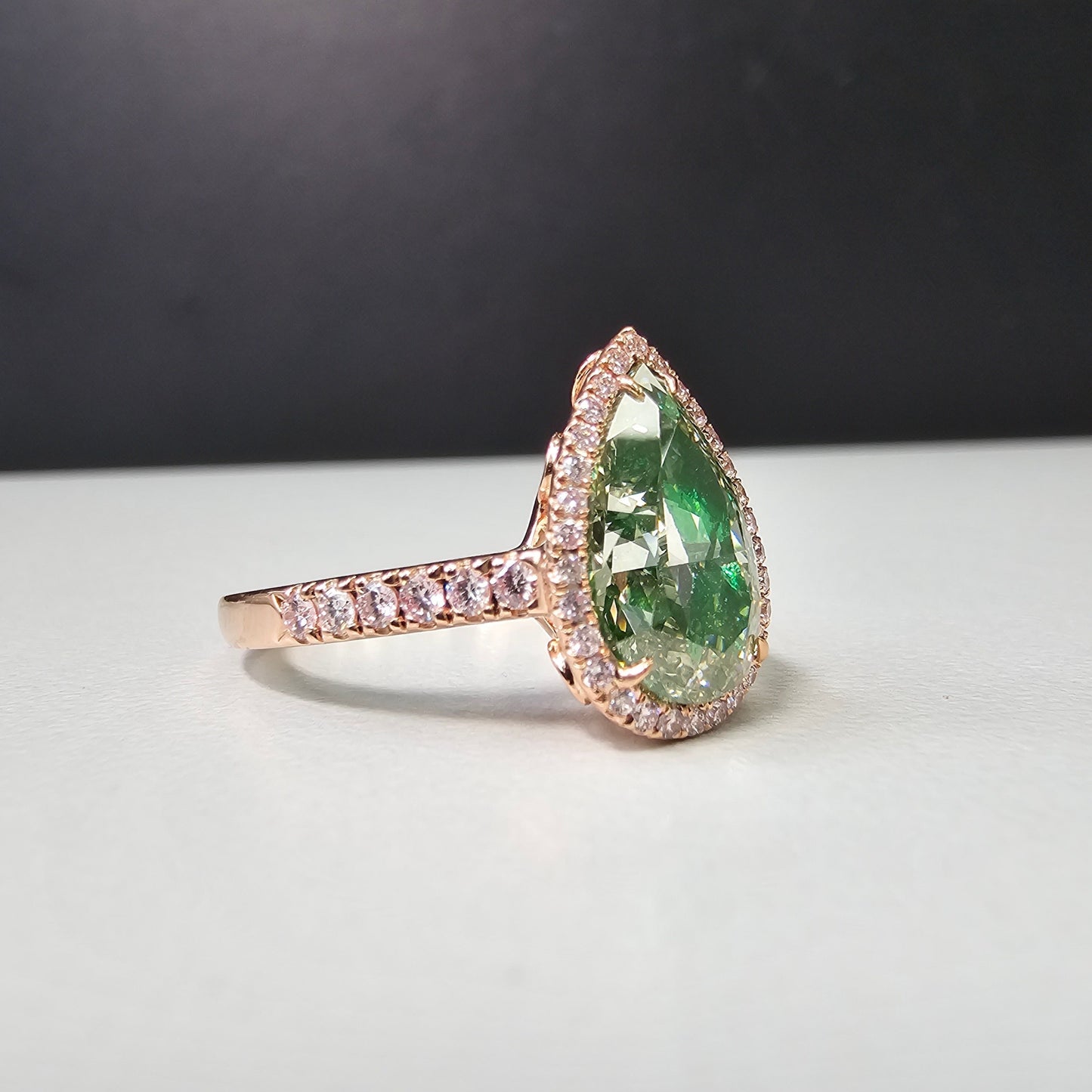 3.39ct GIA Green Diamond Pear Shape Diamond Ring