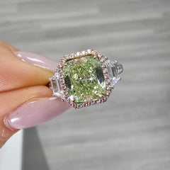 3.13 Carat GIA Green Diamond Ring with white step cut diamond side stones