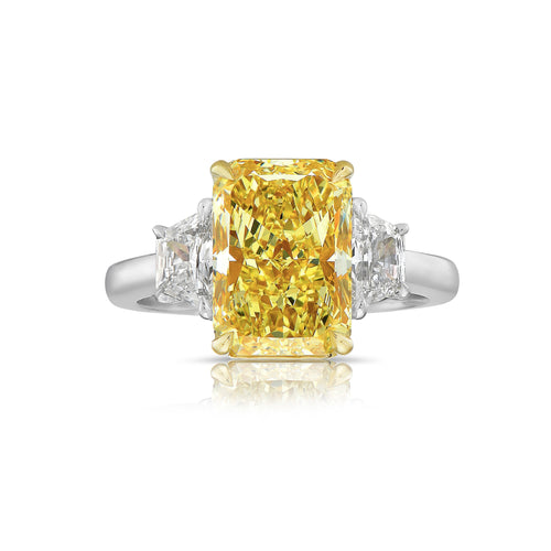 3 carat elongated radiant fancy yellow diamond ring.