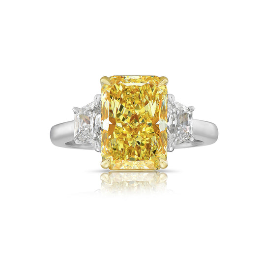 3 carat elongated radiant fancy yellow diamond ring