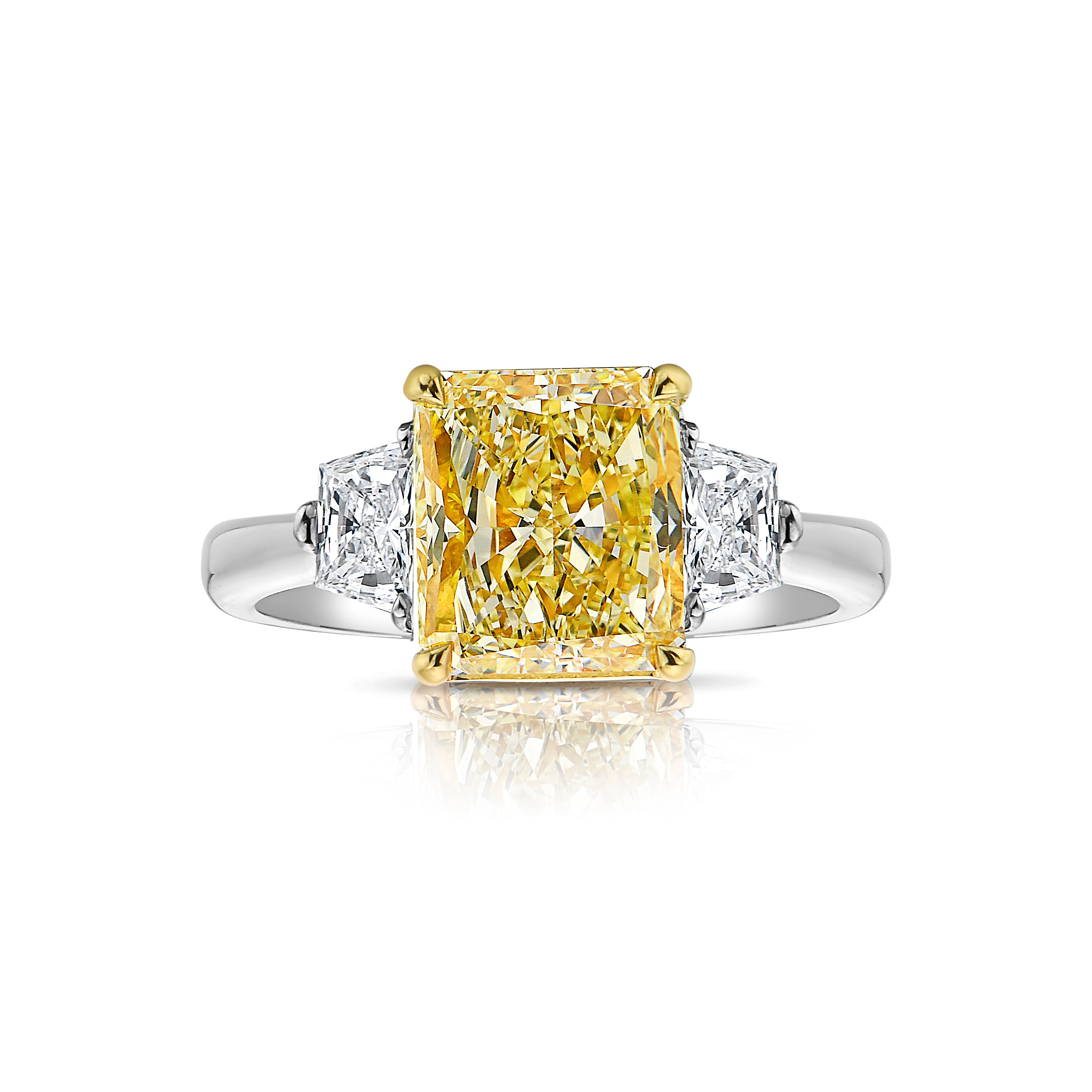 3.00ct GIA Fancy Yellow Cushion Diamond Three Stone Ring