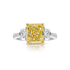 Fancy yellow elongated cushion diamond ring. Fancy yellow long cushion. Fancy yellow cushion.