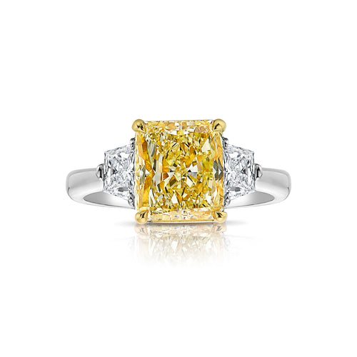 Fancy yellow elongated cushion diamond ring. Fancy yellow long cushion. Fancy yellow cushion.