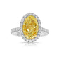 yellow diamond ring with white halo. halo diamond engagement ring. fancy yellow oval. 3 carat oval diamond. yellow diamond engagement ring.