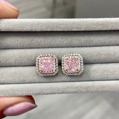 Pink diamond earrings. Pink Diamond studs. Pink diamond stud earrings. pink diamond jewelry.