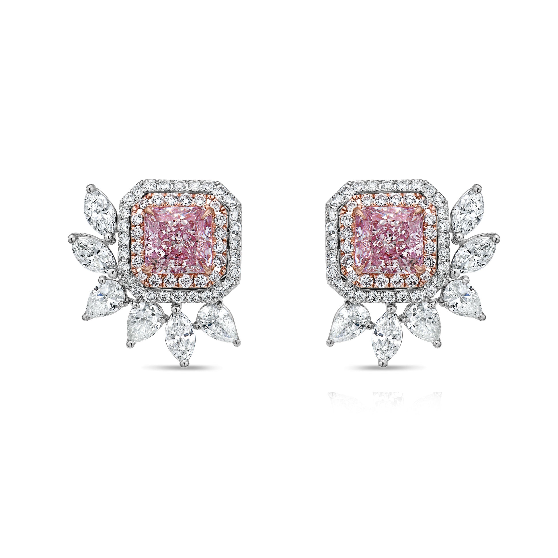 Pink diamond earrings. Pink Diamond studs. Pink diamond stud earrings. pink diamond jewelry.