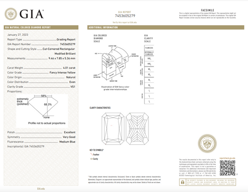 GIA certificate. Fancy intense yellow elongated radiant diamond ring. Fancy intense yellow diamond. Intense yellow diamond ring. Elongated radiant.