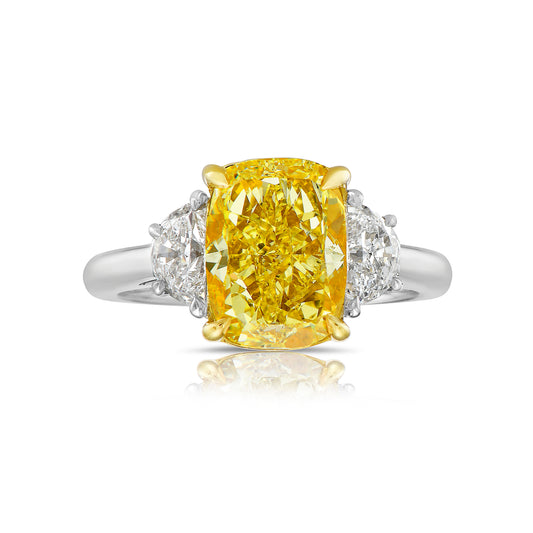 Fancy yellow diamond ring. Fancy yellow cushion cut diamond. Canary yellow diamond ring. Yellow diamond engagement ring. Canary engagement ring. Big yellow diamond ring. Gia certified yellow diamond ring.