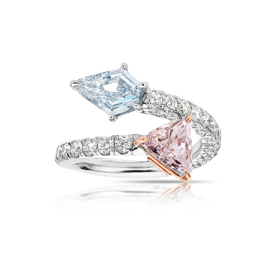 Moi et toi ring, pink and white diamond ring 