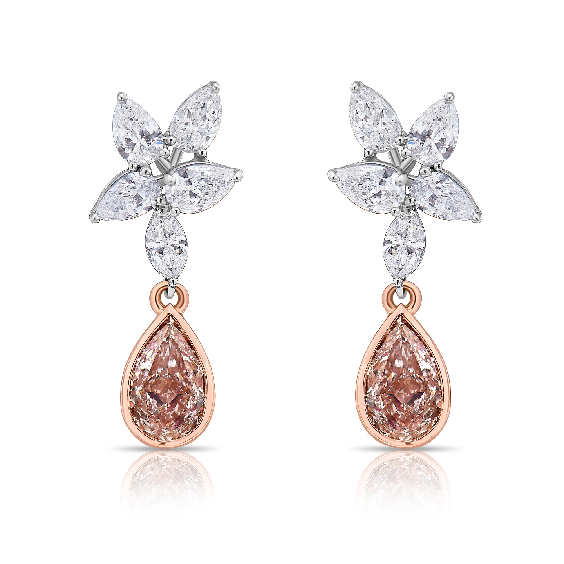 Light pink diamond earrings. Light pink earrings. Natural light pink diamond earrings. Gia certified light pink diamond earrings. Natural pink diamonds