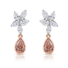 Light pink diamond earrings. Light pink earrings. Natural light pink diamond earrings. Gia certified light pink diamond earrings. Natural pink diamonds.