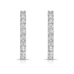 white diamond hoops, white radiant diamond hoops, white radiant diamonds, white diamond earrings, white diamond jewelry.