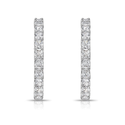 white diamond hoops, white radiant diamond hoops, white radiant diamonds, white diamond earrings, white diamond jewelry