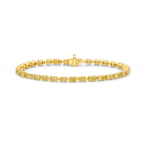 Fancy intense yellow diamond bracelet. Yellow diamond multi shape bracelet. Yellow diamond tennis bracelet. Canary diamond bracelet. Yellow diamond multi shape. Natural yellow diamond bracelet