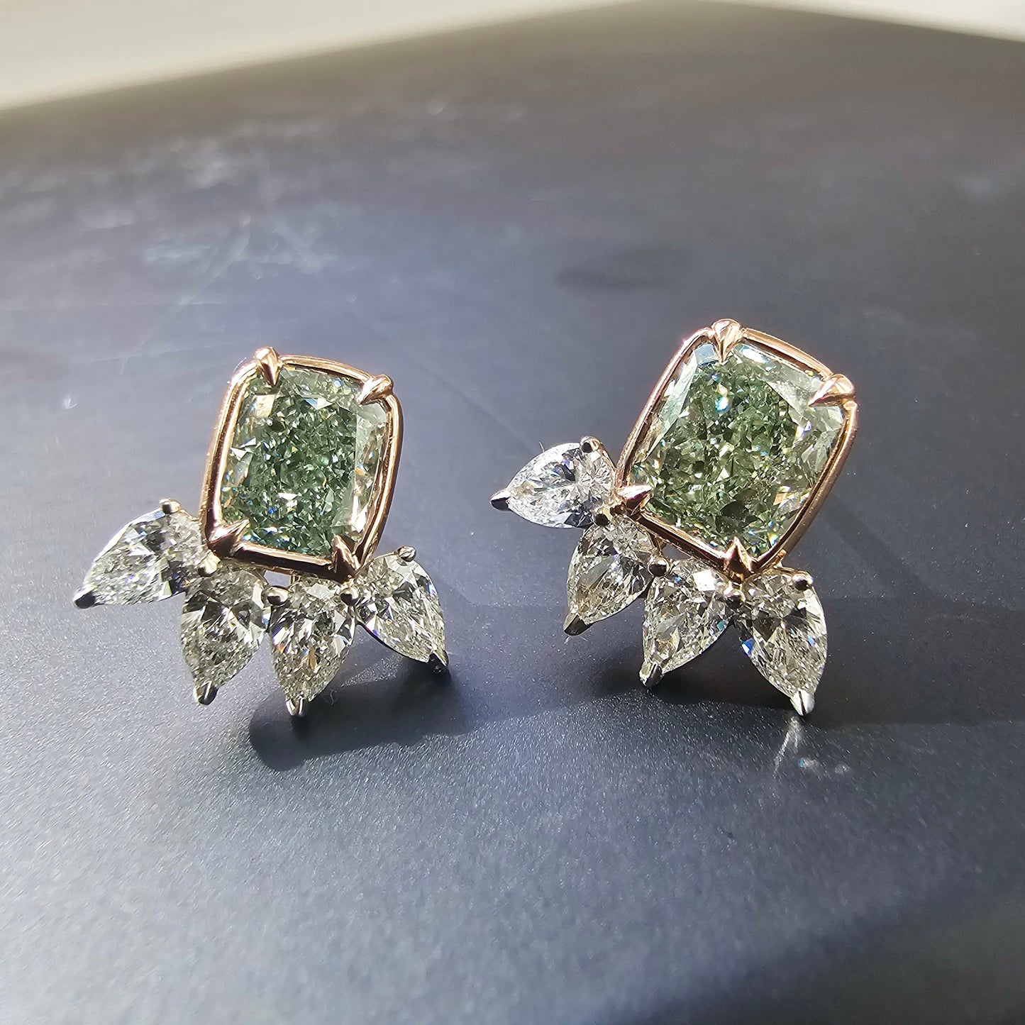 Green Diamond Earrings, J-Lo Green Diamond, natural green diamond, green diamond studs, diamond studs, stud earrings.