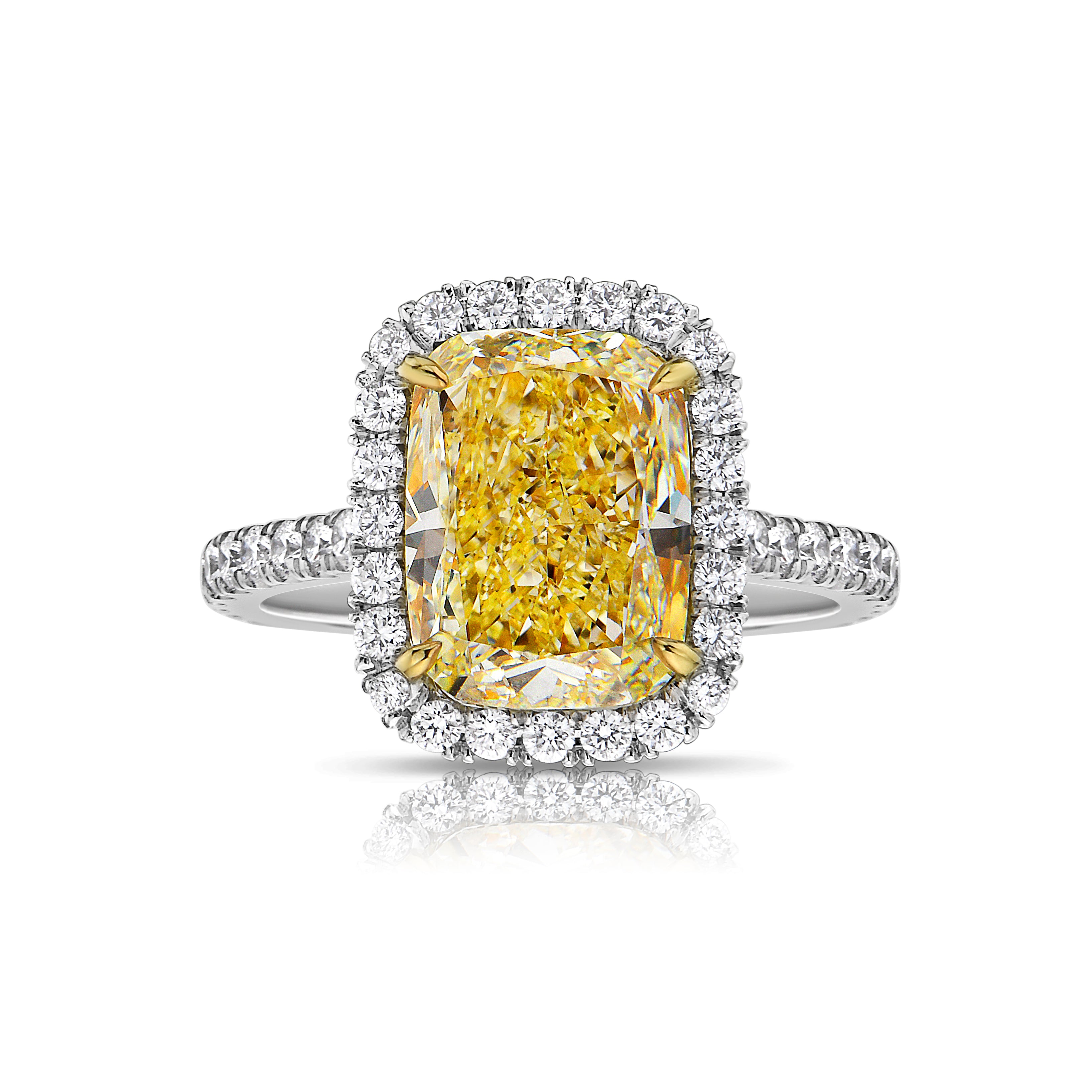 5.00ct Light Yellow Cushion Diamond Ring