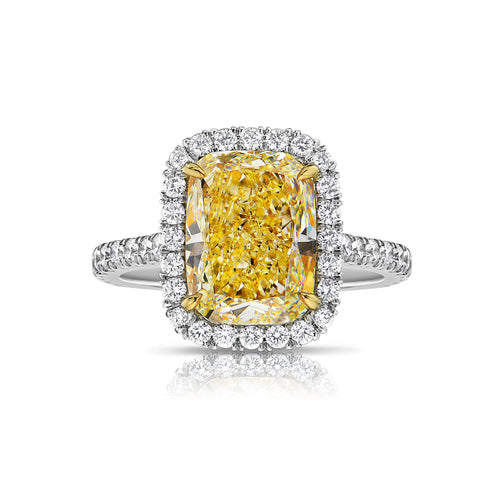 5 carat yellow diamond ring. yellow diamond ring. yellow diamond cushion ring. yellow diamond halo ring.