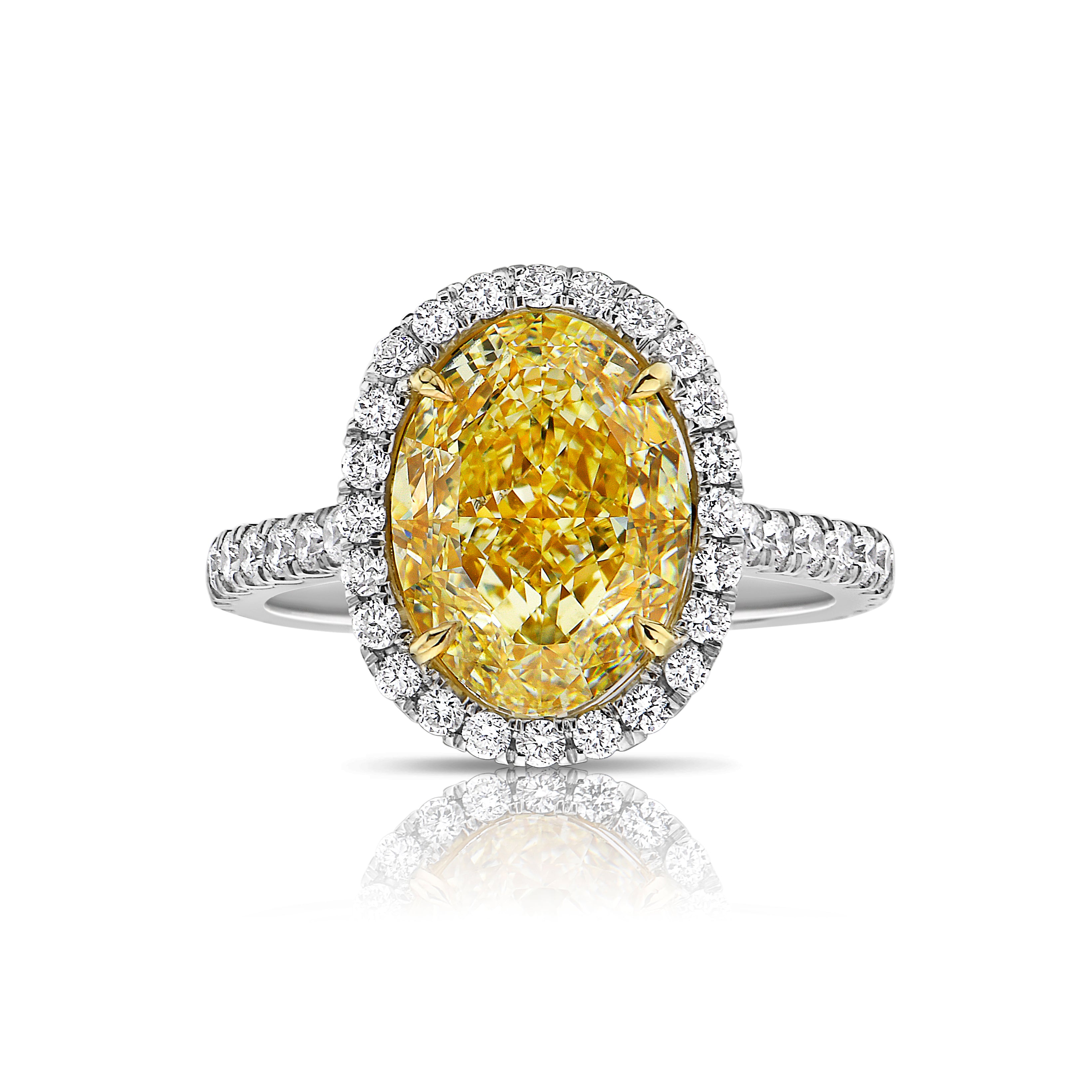5.03ct Light Yellow Oval Halo Diamond Ring