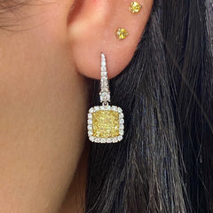 5ct Fancy Yellow VS2 Cushion Drop halo Earrings