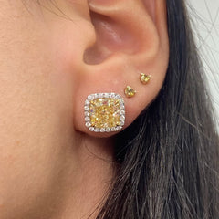 6.5ct Fancy Yellow Cushion Halo Diamond Stud Earring