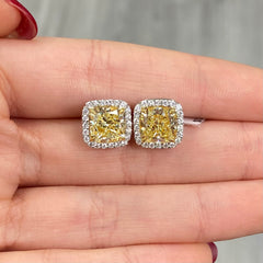 6.5ct Fancy Yellow Cushion Halo Diamond Stud Earring