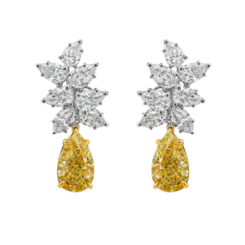 3 Carat Each Yellow Diamond With White Diamond Cluster Earrings