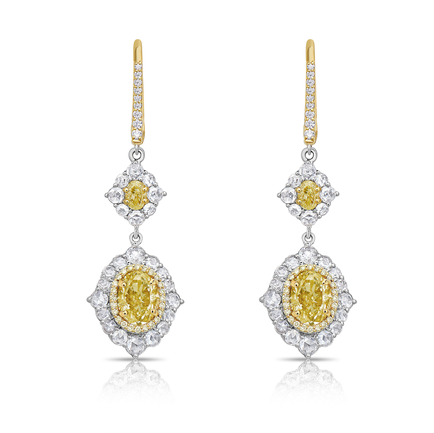 5.85ct GIA Light Yellow Oval + Rose Cut Diamond Earrings