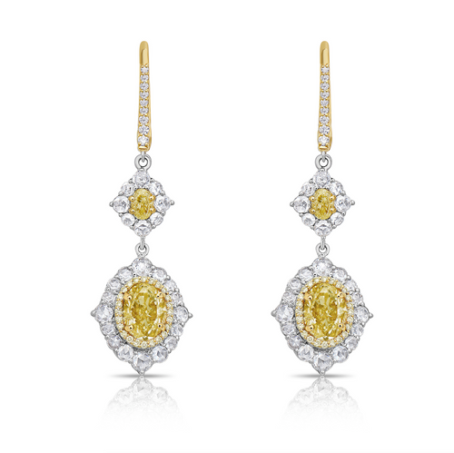 yellow diamond earring. yellow diamond. fancy yellow diamond. diamond earrings. yellow diamond halo earring. canary diamond ring. yellow diamond jewelry. GIA certified yellow diamond.