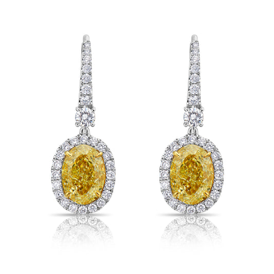Yellow diamond earrings, diamond drop earrings, canary yellow diamond, fancy light yellow diamond, yellow diamond, yellow diamond earrings, yellow diamond oval, yellow oval diamond